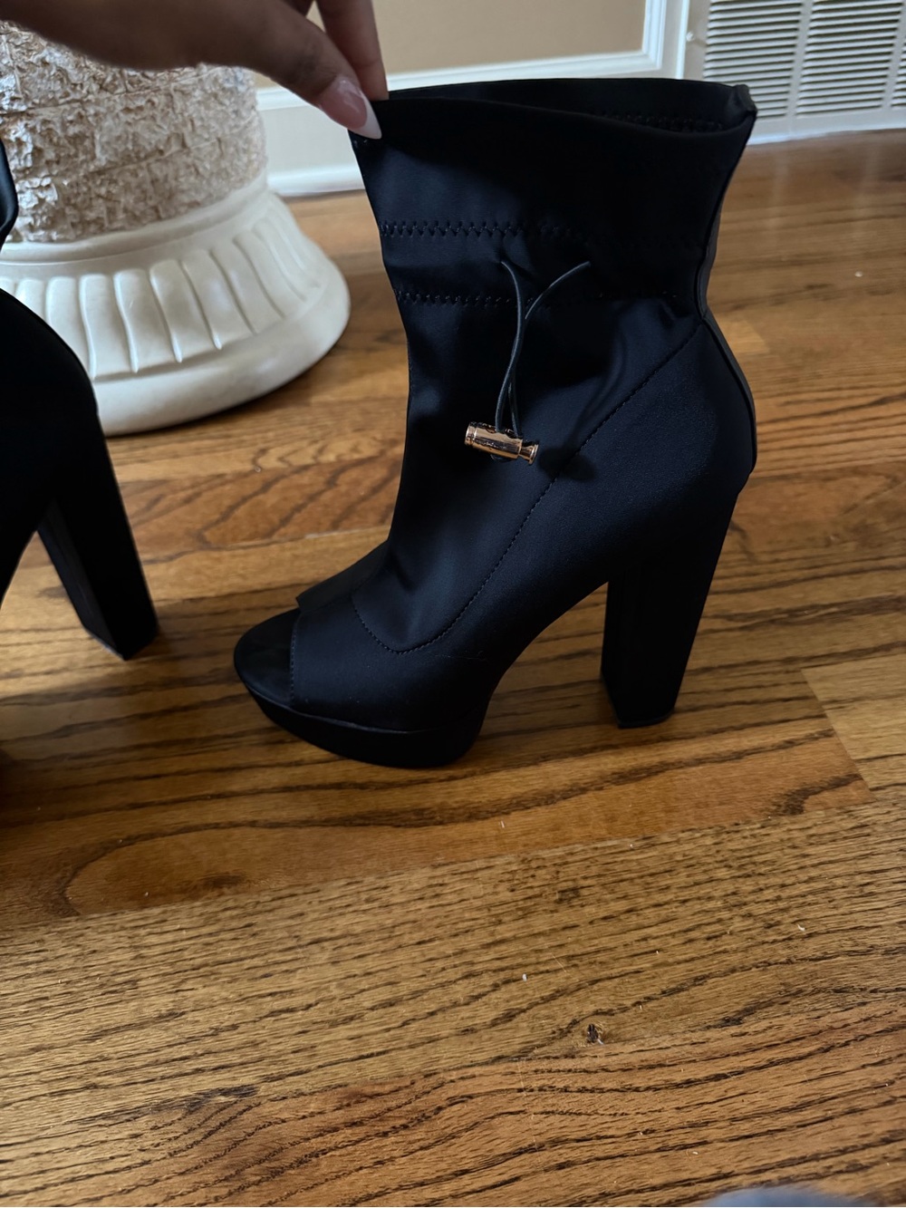 Black High-Heel Peep-Toe Ankle Booties - Women